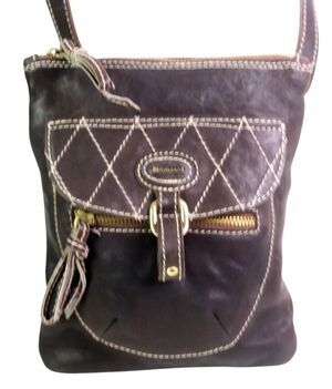 Marco Buggiani BROWN GENUINE LEATHER X-BODY ZIP TOP PURSE SHOULDER BAG HANDBAG
